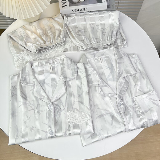 
Couple pajamas for women in summer ice silk short sleeves 2025 new Korean style striped men's women's home clothing set KAD-13571 double short women M