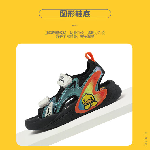 B.Duck little yellow duck children's shoes children's sandals summer open-toed shoes boys and girls lightweight beach shoes 2328 meters black 26