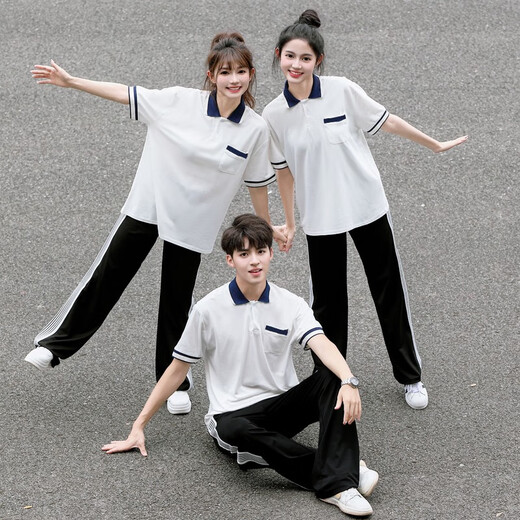 Cool Zhang (Kuzhang) Suit de clase Traje de verano Estudiantes de secundaria Estudiantes Sports Reunión de la ropa del equipo Camisa del jardín del jardín Camisa de trabajo Men y mujeres 9922 Pantalones negros XS