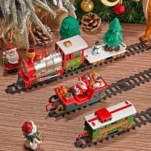 Jihu Christmas Electric Train Track Car Toy Boys Set Simulierte Hochgeschwindigkeits-Schiene-Kinder-Retro-Dampfzug mit verbesserter Fernbedienung Version Raucher Retro Front + 8-Charakter-Schiene + offizielle Standardkonfiguration