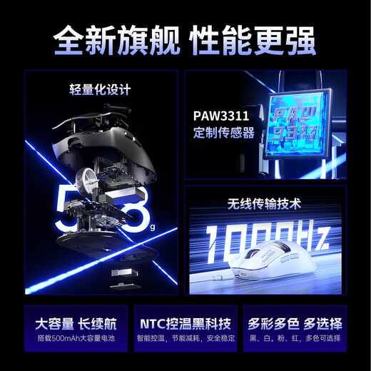 狼蛛（AULA）SC580SE/SC580pro无线蓝牙有线三模鼠标 10000DPI游戏鼠标 轻量化电竞鼠标电脑笔记本通用 SC650-红色【智能显示屏】