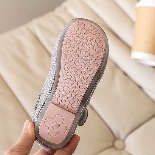 Girls Fashion Rhinestone Princess Shoes 2025 Spring and Autumn New Children's Leather Shoes Performance Shoes Single Shoes Little Girls Soft Sole Shoes Black 23 Inner Length 15cm