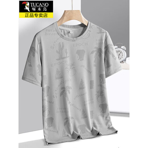 
Woodpecker short-sleeved T-shirt men's summer fashion new ice silk cool half-sleeved men's t-shirt loose sweat-absorbing and breathable top BJZ829 white XL about 125-140Jin [Jin equals 0.5 kg]
