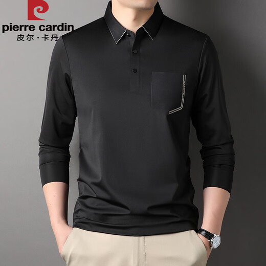 Camiseta de seda de hielo de Pierre Cardin, solapa de manga larga de manga larga para hombres, camiseta de mediana edad de manga de hielo de gama alta de alta gama de secado rápido con bolsillos de bolsillo Haqing-7036 m 165