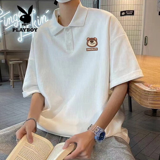 Playboy (Playboy) American Hourde Polo Polo Chirt Men à manches courtes à manches à manches à manches courtes t-shirts à manches à manche inférieure [3899-lion Dance] Black L 110-130Jin [Jin est égal à 0,5 kg]