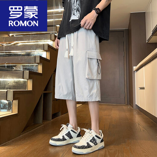 罗蒙（ROMON）军绿色工装短裤男夏季冰丝凉感七分裤子男潮牌宽松休闲哈伦运动裤 679军绿 M 约90-120斤可穿