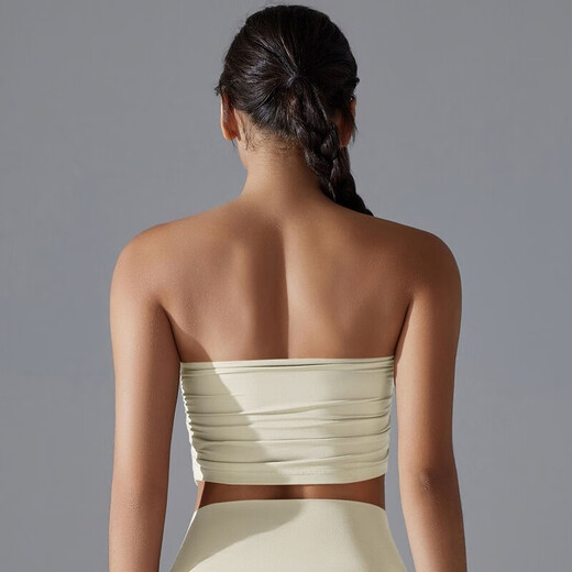 Banfishi chest-wrapped shock-absorbing yoga clothes pleated tube top breathable quick-drying slimming slim anti-off running sports bra fitness clothes high-end black S