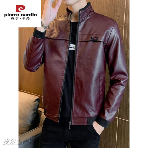
Pier Cardin men's leather jacket autumn new trendy handsome motorcycle leather jacket stand collar slim regular casual leather jacket BB99 BB9923 [Black] thin M
