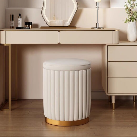 Ye Yu makeup stool ins Internet celebrity round stool bedroom modern simple storage storage makeup chair low stool dressing table stool off-white pu leather upgraded thickened version comfortable and soft sitting feeling