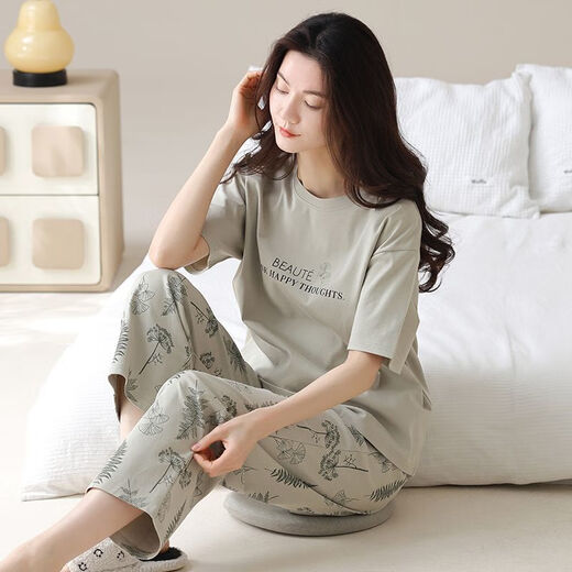 北极绒睡衣女春夏季短袖长裤纯棉韩版学生夏天可外穿全棉家居服套装 YZT9716棉短长 M (80-100斤)