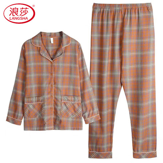 
LangSha pajamas women's pure cotton plaid short-sleeved trousers 2025 new cotton middle-aged mother summer home clothing A9923 M suitable for 80-95Jin [Jin equals 0.5 kg]