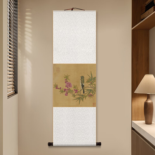 承琉仇英花鸟卷轴挂画新中式桃花杏花名家装饰画客厅书房茶室玄关壁画 11932款：花鸟册-樱桃 整体尺寸：30*105cm乳白色锦绫+新款