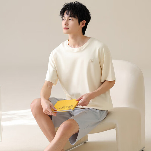 
SEPTWOLVES short sleeves cotton pajamas men's Korean style loose simple casual young and middle-aged home clothes can be worn outside summer OMM-13601 L men