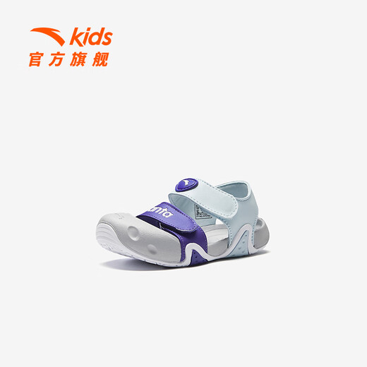 ANTA children's sandals for boys and girls, beach shoes for girls, 2026 summer new Baotou breathable Velcro soft sole toddler shoes, Fantasy Blue/Tang Purple-1 25