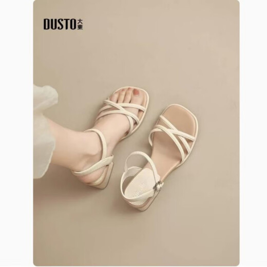 Dusto -Gurt Sandalen Frauenschuhe 2025 Sommer neue Mode niedliche einfache dicke Fersequadratheel 24x1048 Beige 34