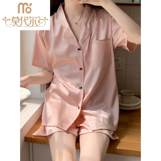 莫代尔感睡衣女夏季冰丝短袖短裤真.丝.稠家居服夏天网红风套装可外 浅黄色#YX-9214 2XL [131-145]斤