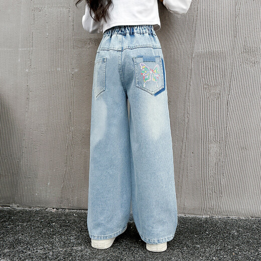 
Wooden wooden house girls jeans spring and autumn children's loose wide-leg pants medium-sized children's casual trousers spring fashionable and fashionable children's clothing