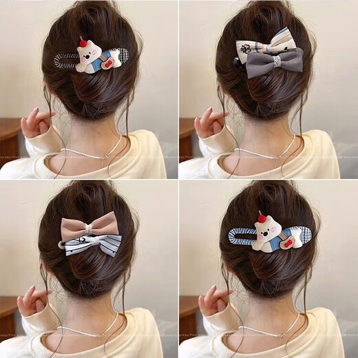 Light luxury bow duckbill hairpin for women 2025 new high-end one-word clip on the back of the head, grabber hairpin gift 1# Cherry White Puppy Duck Clip