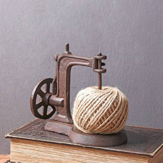 
CLCEY nostalgic retro country old sewing machine wrought-out model ornaments clothing store decorations with hemp rope storage rack 15051