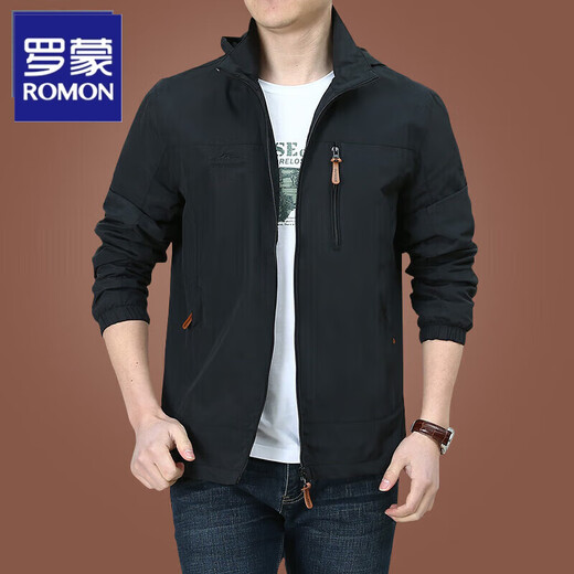 Veste d'hommes en plein air Romon pour le printemps, l'automne et l'hiver nouveau style de veste de veste de couleur masculine d'âge moyen et jeune homme pour hommes 9898 Modèle bleu foncé Petite taille plus velours m