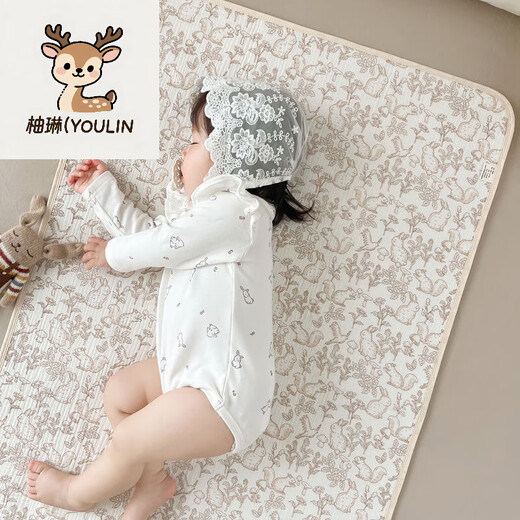 柚琳（YOULIN）隔尿垫新生婴儿皱布棉纱布防水防滑透气儿童可水洗垫防尿床尿垫 小黄花 70x100cm
