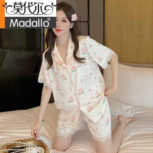 莫代尔夏季桑蚕丝睡衣女款短袖长裤感甜美水蜜桃夏天薄款两件套装 YX#9905短袖长裤 M (建议75-95斤)