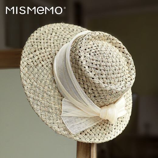 MISMEMO French holiday straw hat for women 2025 new spring and summer hollow saltwater straw travel flat brim sun hat, straw brown color