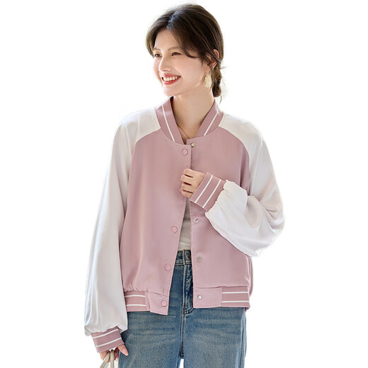 她享休闲外套女美式棒球服短外套复古百搭立领夹克上衣女 T43D076