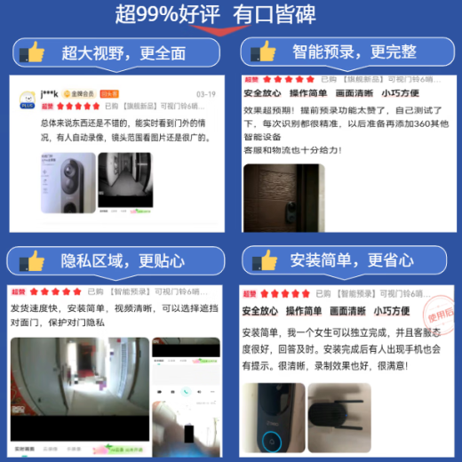 360可视门铃6 哨兵版500万像素超清画质家用监控智能门铃电子猫眼摄像头无线wifi手机远程预录制