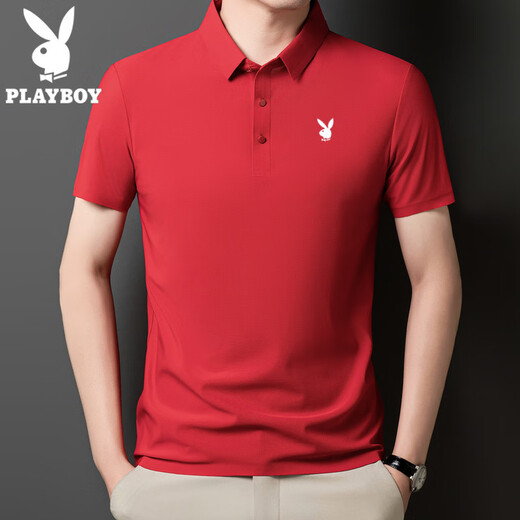 花花公子（PLAYBOY）高端男士短袖POLO衫2025夏季新款冰丝无痕感T恤上衣时尚潮流 藏青-12358-冰丝POLO衫 4XL 170-185斤