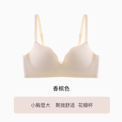 莫代尔无痕内衣女小胸聚拢显大收副乳夏季无钢圈美背性感隐形文胸罩 香槟色【无痕聚拢杯】 M 【34/75ABC】