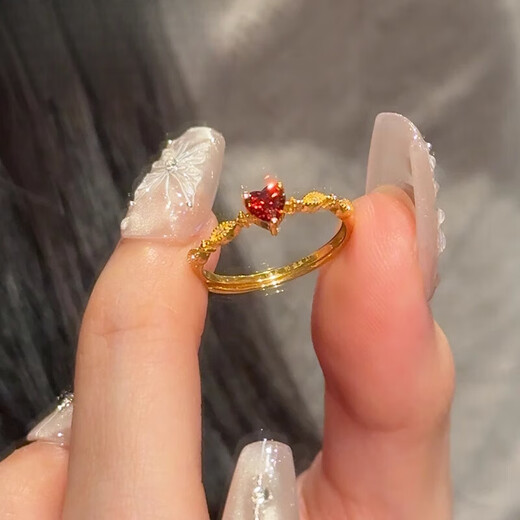 DL 1998 Fat Donglai same style garnet ring crimson dream gold inlaid gold French sentimental love ring No. 10 1.65g