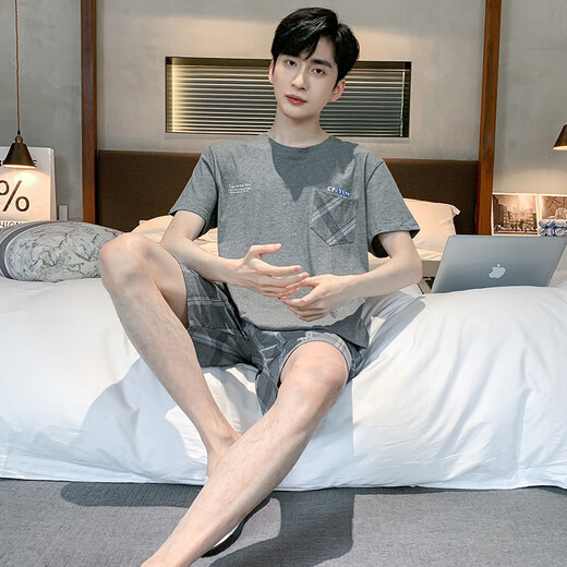 珂娅黛夏季男士短袖睡衣薄款棉质休闲加大码青少年家居服男宽松套 D9928 L 男