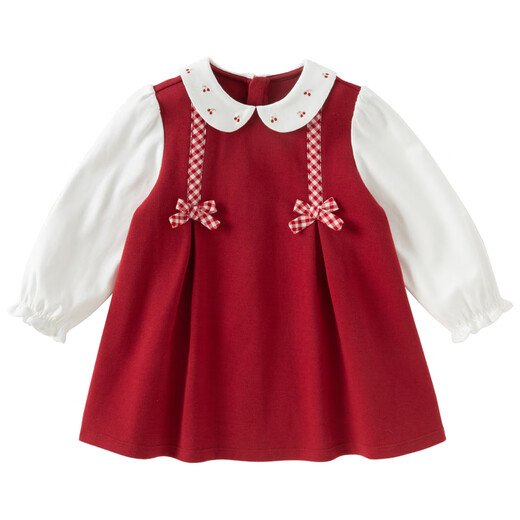 DAVE&BELLA girls' dress, baby girl's fake two-piece dress, new spring dress, fashionable children's princess dress, children's dress, red, in stock, 110 cm (recommended height 100-110cm)