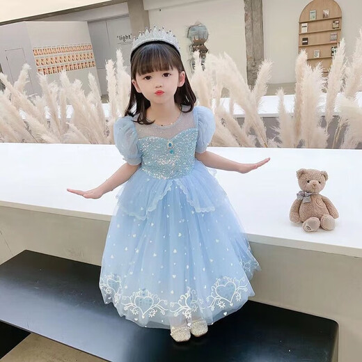 Prinzessin Aisha Kleid für Mädchen Sommerstil Aisha Kleid für neues gefrorenes Aisha Kleid für Kinder Sommerkleid hellblau 120 cm
