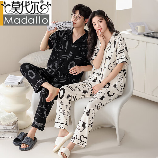 Pajama de pareja de verano modal 2025 Nuevo pantalones de manga corta de algodón puro Cartoon Snoopy Summer's Summer Home traje 695 Modelo de pareja [Nuevo pijamas de algodón puro en primavera y otoño] M Mujeres [Peso sugerido 80-100 Jin [Jin equivale a 0.5 kg]]