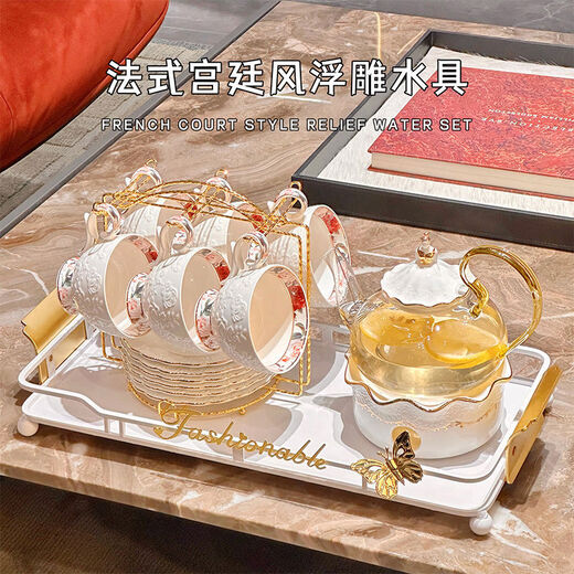 The shopkeeper is a light luxury house moves to a new home cup set for home living room kettle water cup cream style tea set wedding dowry 1 cup 1 dish 1 spoon ordinary packaging 1047