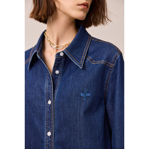 LILY2025 new winter women's clothing retro classic shoulder casual temperament commuter denim shirt jacket short 401 blue L