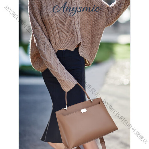 ANYSMIC包包女包奢侈品牌手提包女大容量2025新款时尚真皮单肩斜挎包女 卡其色