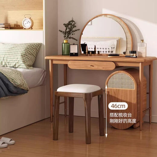 Small Craftsman Stool Solid Wood Home Dining Stool Stackable Upholstered High Stool Living Room Cosmetic Stool Walnut-Light Gray