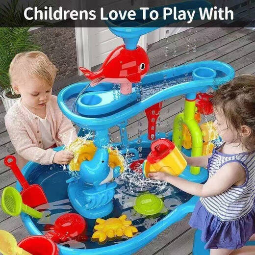 OTHER/Other children's water curtain waterfall play table play pool sand table indoor and outdoor multi-function beach toy trolley dump truck color box [number] blue water play beach game wall-9905