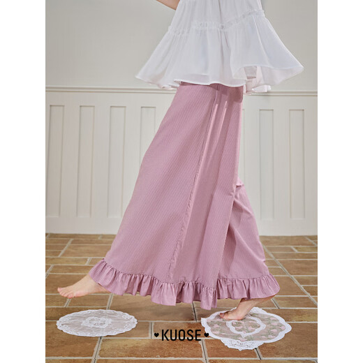 Broad color (kuose) pink black ear striped loose wide-leg pants for women 2025 summer new girl drooping casual pants trousers pink M /M