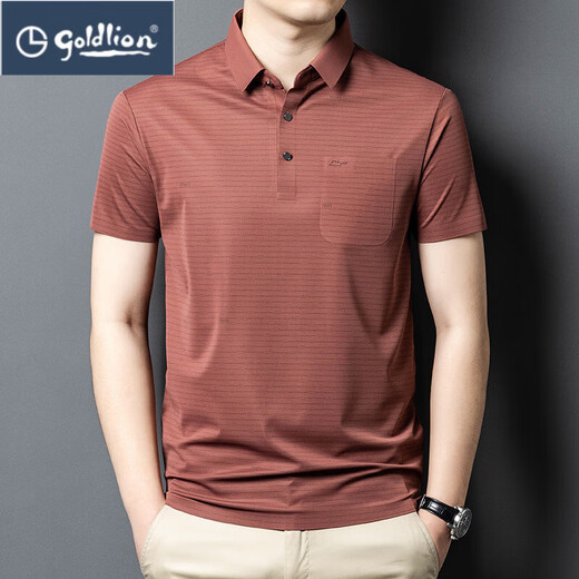 
Goldlion 2025 ice silk short-sleeved men's T-shirt middle-aged dad outfit summer thin casual breathable striped polo shirt men dark gray 15286 2XL 54 recommended weight 160-175 Jin [Jin equals 0.5 kg]