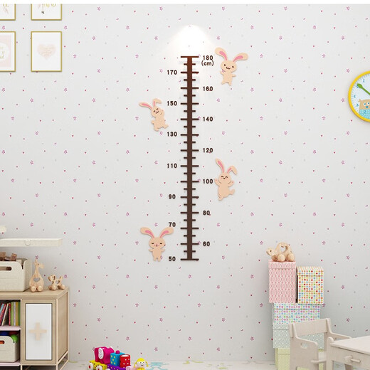 
Cartoon height wall sticker 3d three-dimensional acrylic children's room wall mural painting baby measuring ruler can be removed without damaging the wall 3879 rabbit height sticker - coffee + skin color + pink Small