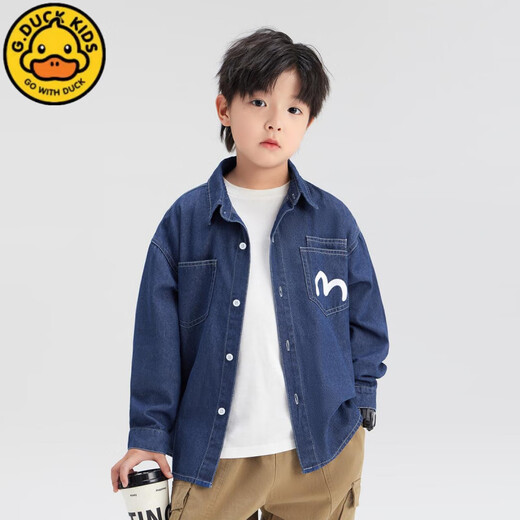 G.duck children's clothing boys' denim shirt jacket children's spring clothing 2026 new college style spring and autumn long-sleeved shirt denim color 120 cm recommended height around 120cm