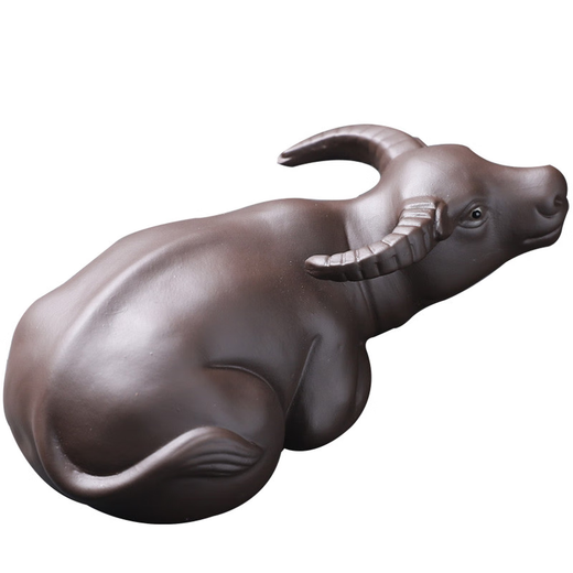 Lucky Cat Purple Clay Buffalo Tea Pet Ornament Ox Turns the World Tea Play Lucky Zodiac Ox Boutique Tea Table Treasure Ceramic Style Purple Clay Lucky Buffalo (Black)