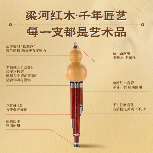 金孔雀红木葫芦丝C调小学生专用成年人降b调初学FG专业演奏级品牌旗舰店 【光面葫芦红木音管】D调+赠品