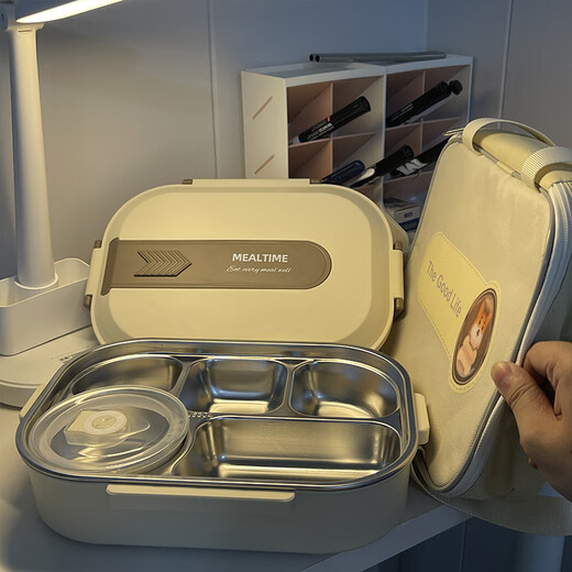 Zwilling (ZWILLING) German quality 316 stainless steel insulated lunch box for primary school students, special compartment lunch box, children's dinner plate, sliding lid design, white brown five-compartment collection_8