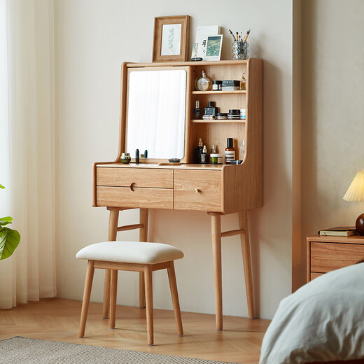 Lin's Home Nordic solid wood dressing table bedroom simple log style small apartment PK2C 0.65 meter dressing table + PK1H makeup stool