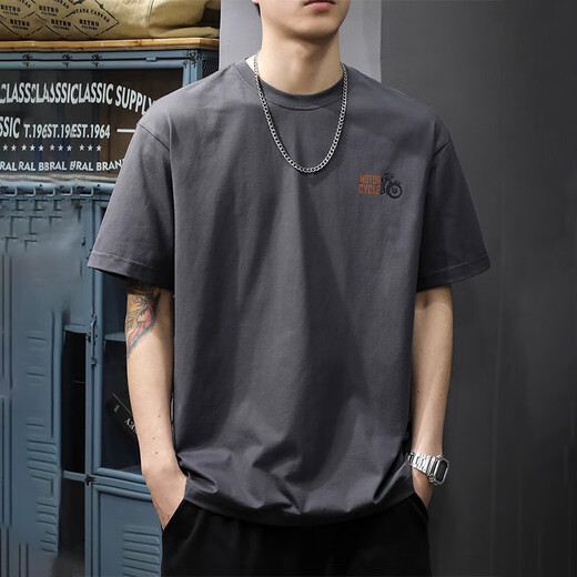 Neues Gleichgewicht reine Baumwolle kurzärmelige T-Shirt Herren Sommer Lose lässige, atmungsfreie vielseitige Kleidung Neu einfache trendige runde Hals Top 1518 Dark Grey XL